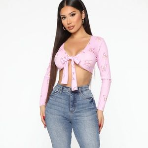 Fashion Nova Butterfly V Tie Front Top